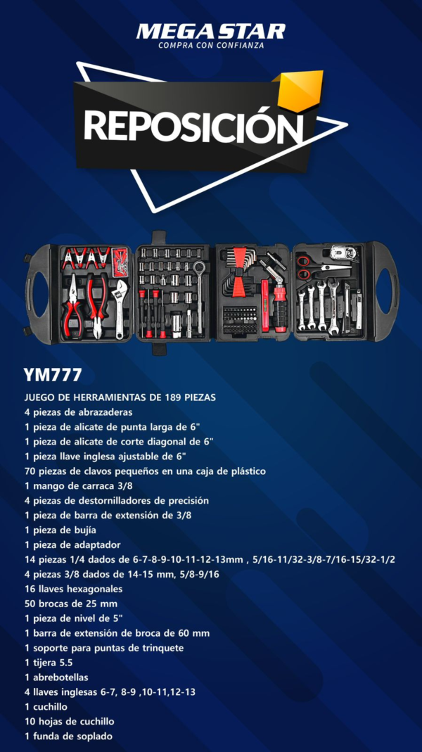 KIT HERRAMIENTAS 189 PZ. YM777 Mega Star - Imagen 3